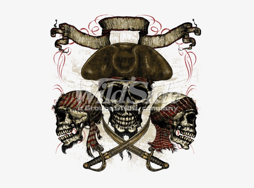 Pirate Skull With Swords & Banner Stock Transfer - Pirate Skull With Swords, transparent png download
