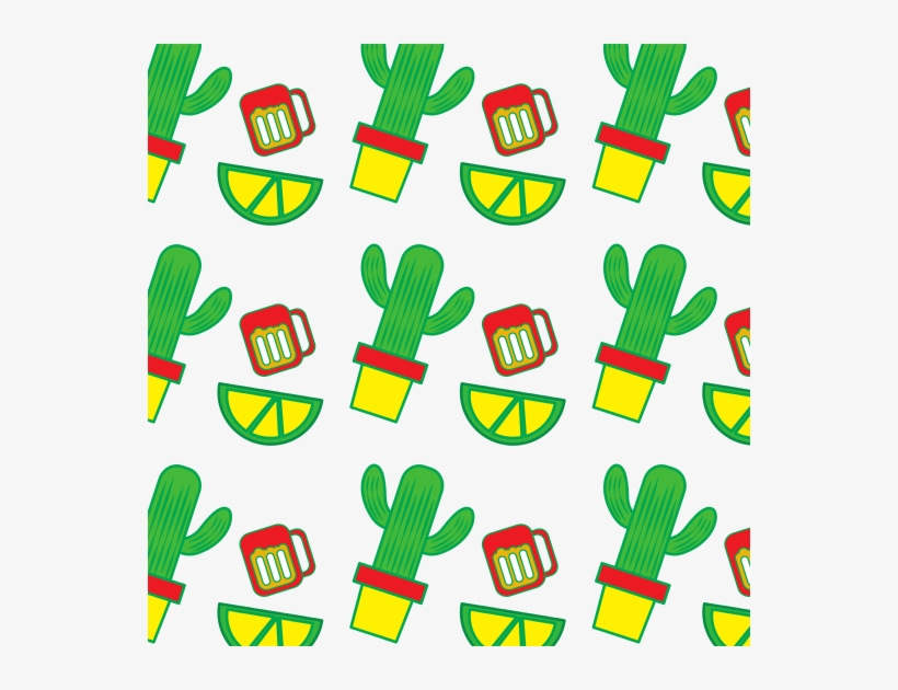 Mexican Pot Cactus Drink And Lime Seamless Pattern - Illustration, transparent png download