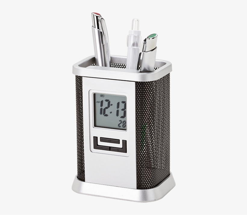 Desktop Pen Stand With Alarm Clock Bd0037 - Pen Stand Png, transparent png download