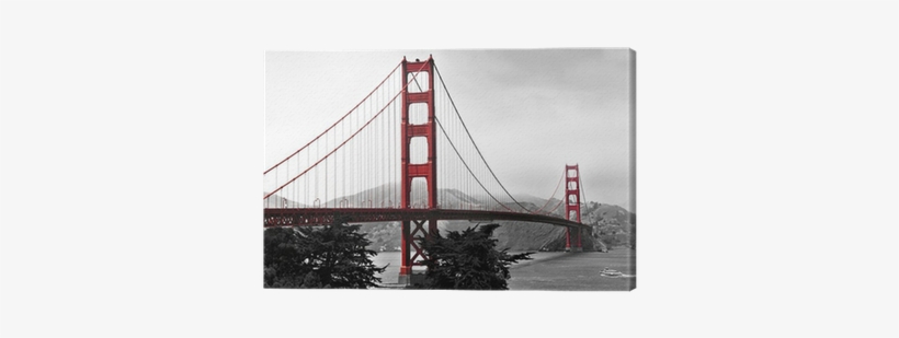 Golden Gate Bridge, Red Pop On A Black And White Background - Golden Gate Bridge Black And White And Red, transparent png download