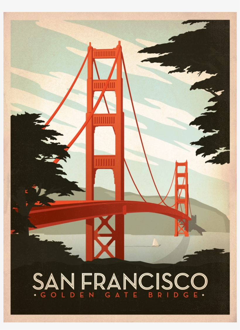 Absolutely Gorgeous Series Of Vintage-inspired Travel - San Francisco, Golden Gate Bridge, transparent png download