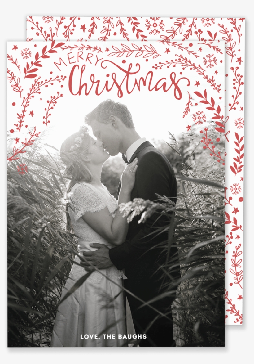 Merry Christmas Leaves Christmas Card - Einfaches Hochzeits-foto Magnet, transparent png download