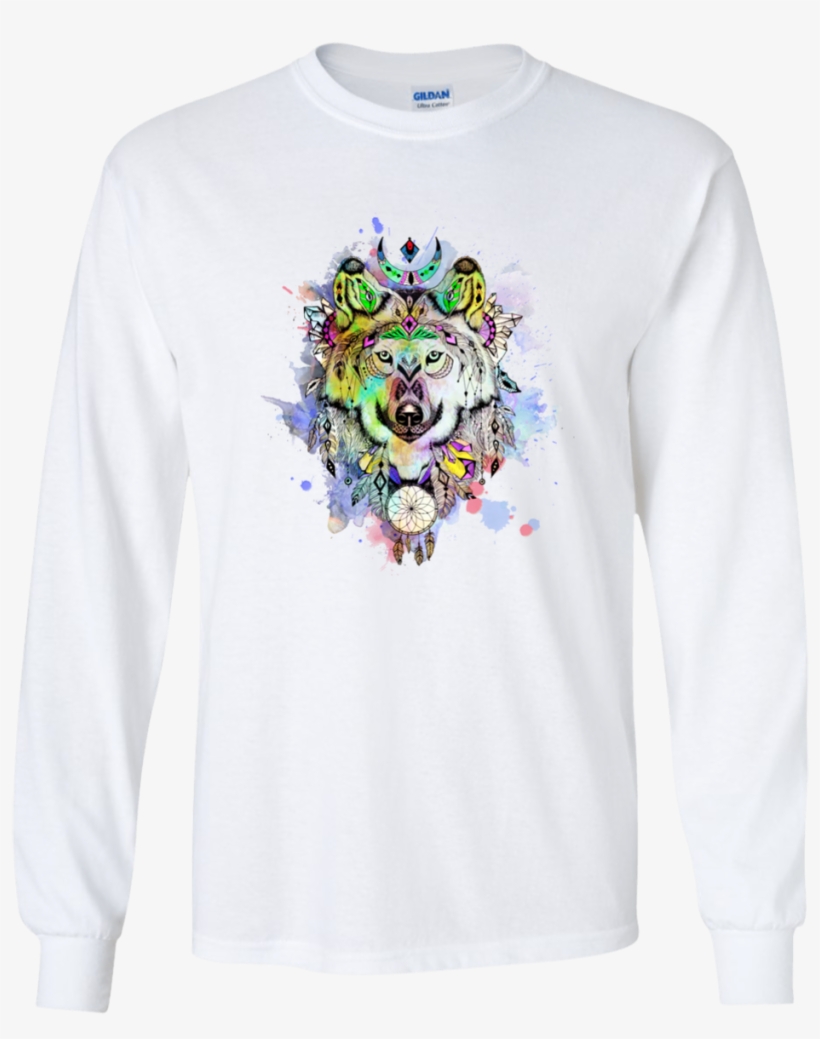 Watercolor Wolf Classic T-shirt - Crew Neck, transparent png download