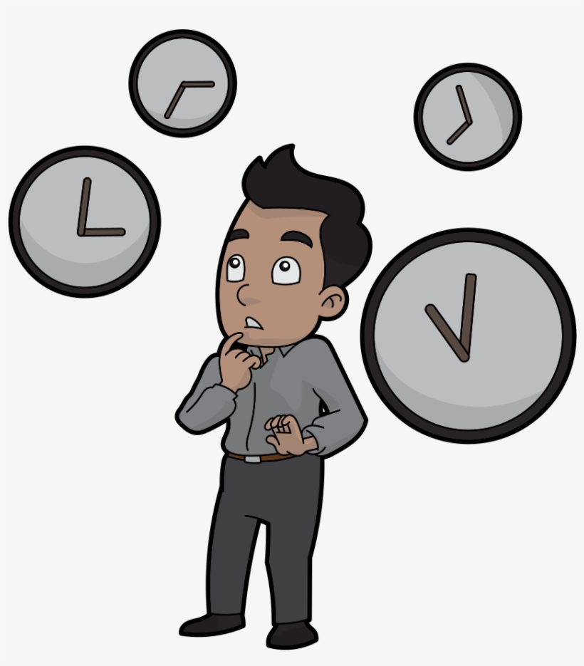 Clueless Cartoon Man Looking At Different Times - Organization, transparent png download