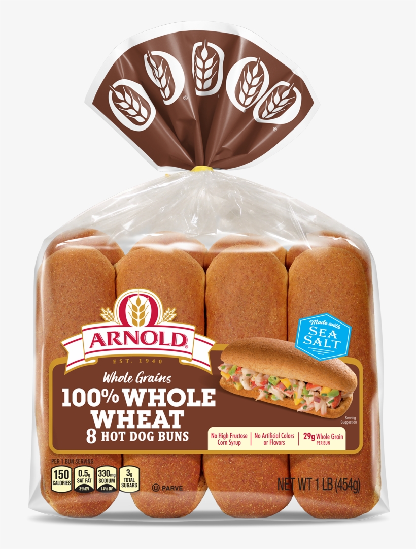 Arnold 100% Whole Wheat Hot Dog Buns Package Image - Arnold Bread, transparent png download
