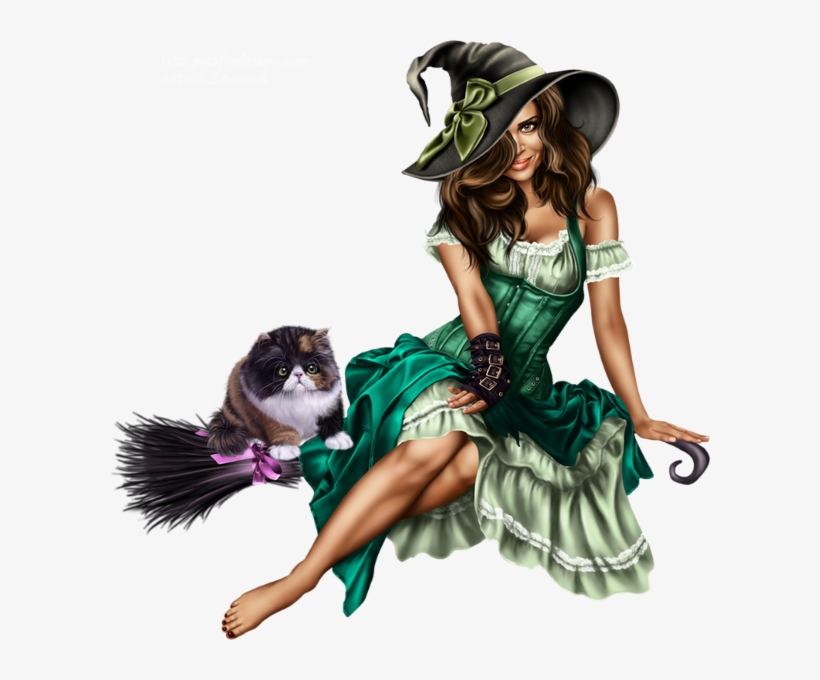 Czarownica I Kot Na Miotle - Beautiful Witch On Broom Png, transparent png download