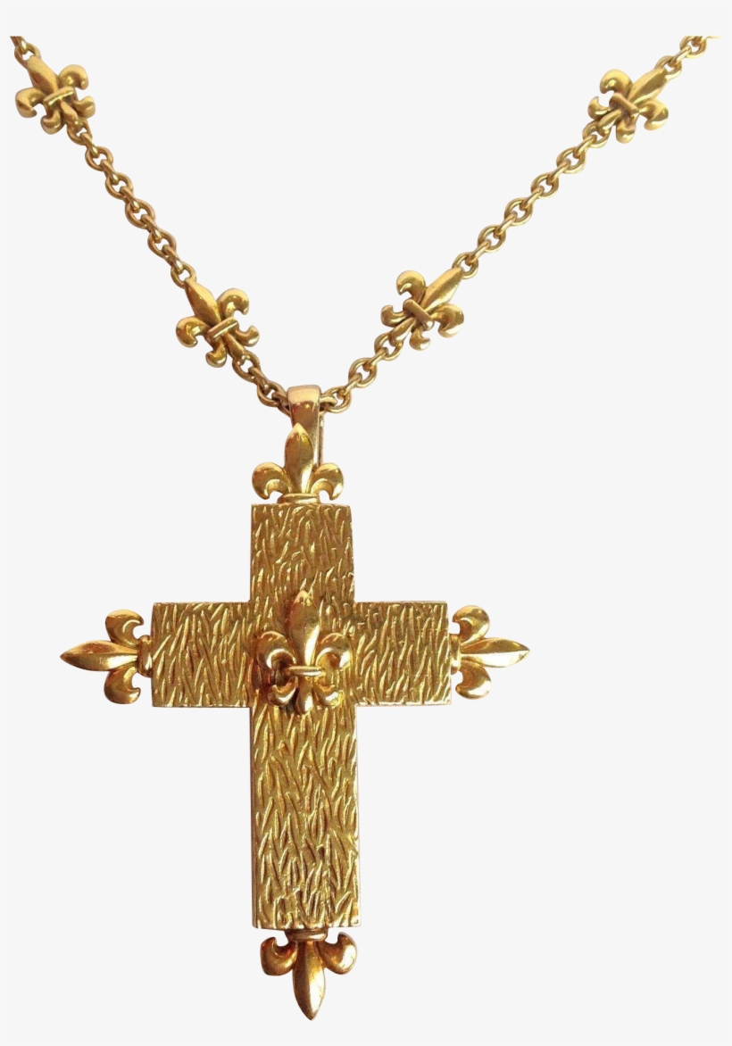 Vintage Gold Textured Cross Necklace With Fleur De - Feilmaschine Selber Bauen, transparent png download