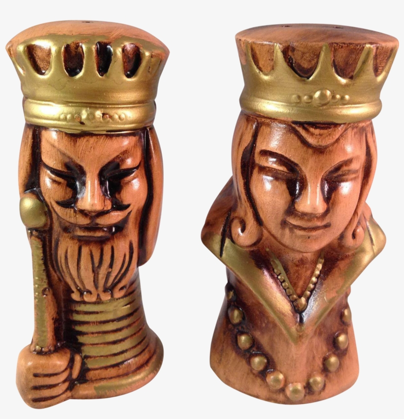 Vintage Tilso Made In Japan King And Queen Chess Salt - Bronze Sculpture, transparent png download