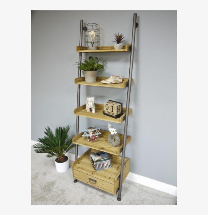 Industrial Ladder Metal And Wood Shelves - Shelf, transparent png download