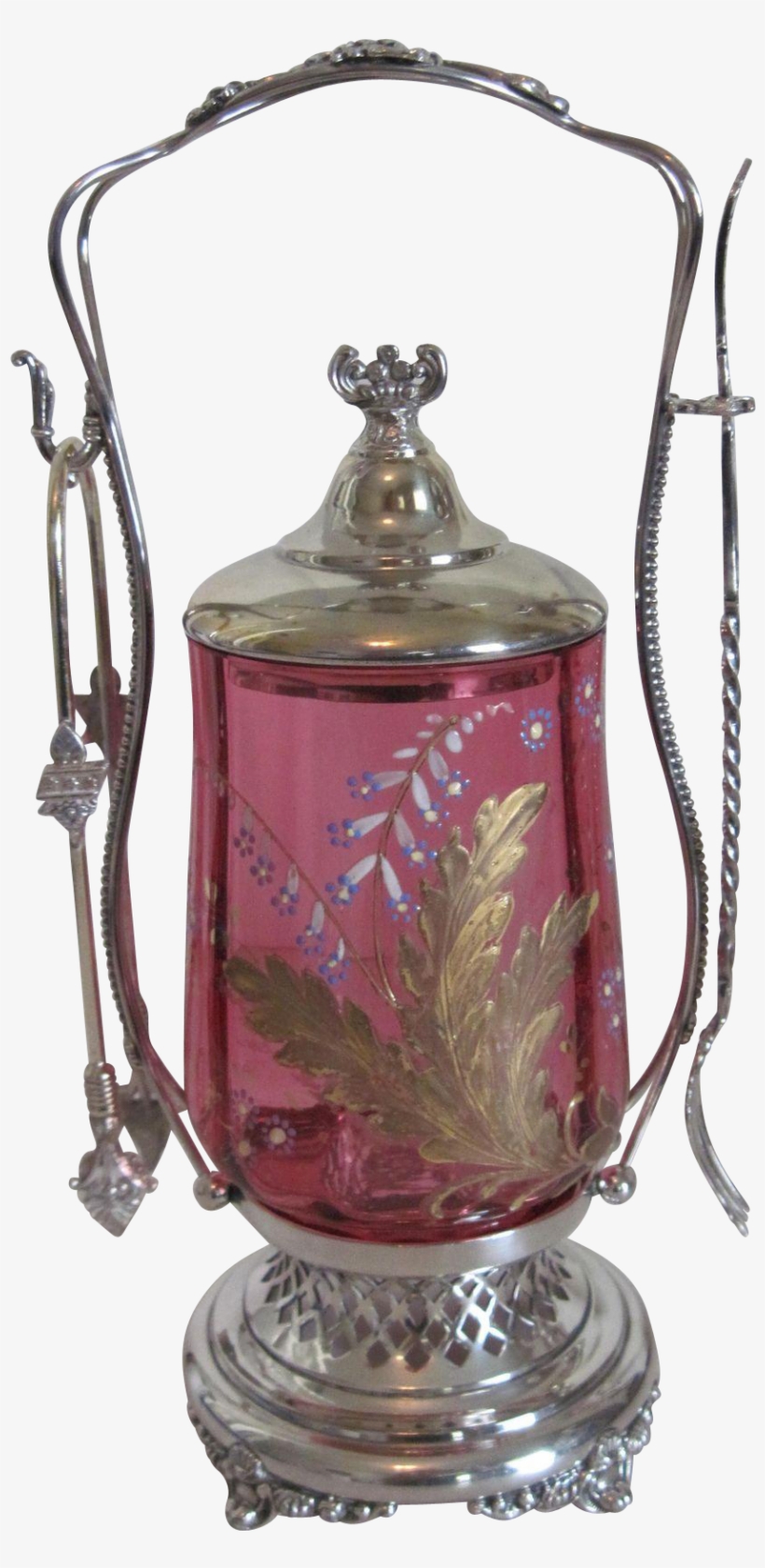 Antique Silver Cranberry Glass Pickle Caster/unique, transparent png download