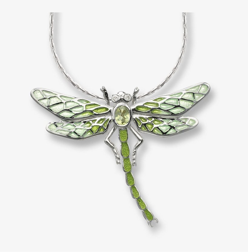 Nicole Barr Designs Sterling Silver Dragonfly Necklace-green - Green Enamel Dragonfly, Diamond & Silver Necklace, transparent png download