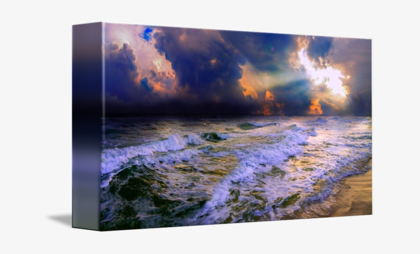 Stormy Cloudy Ocean Sunset Blue Waves Rays By Eszra - Cloudy Ocean Sunset, transparent png download