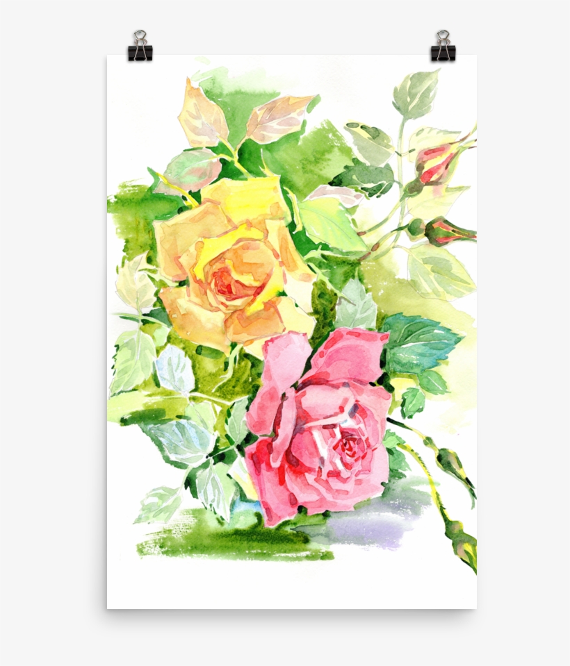 Bright And Floral Rose Watercolour Print Matte Poster - Watercolor Painting, transparent png download