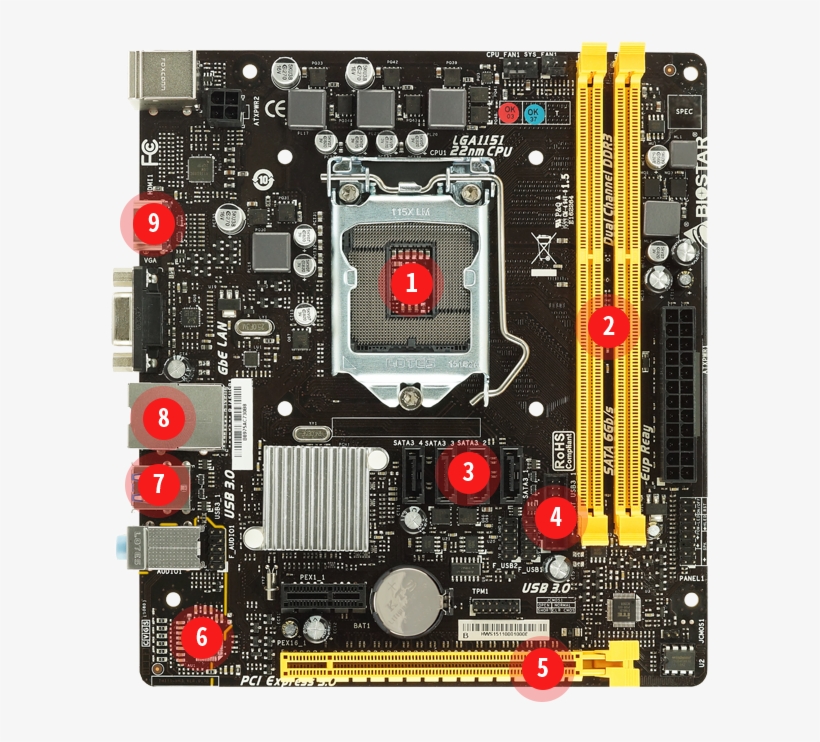 H110mhv3 - Biostar H110mhv3 Micro-atx Motherboard (lga 1151), transparent png download