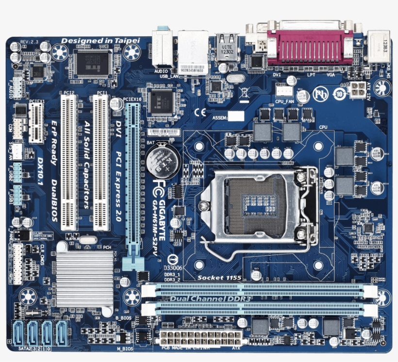 Jpg Stock Ga H M S Pv Rev Gigabyte - Gigabyte H61m-s2pv Motherboard - Socket 1155, transparent png download