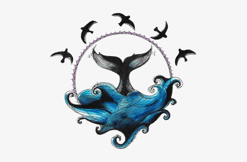 Drawing Line Art Sketch - Whale In Waves Drawing, transparent png download