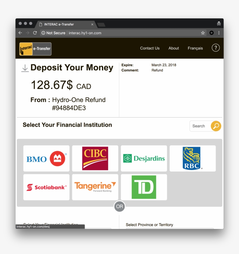 Figure 2 Fraudulent Page - Transfer Interac Informations Affichées, transparent png download