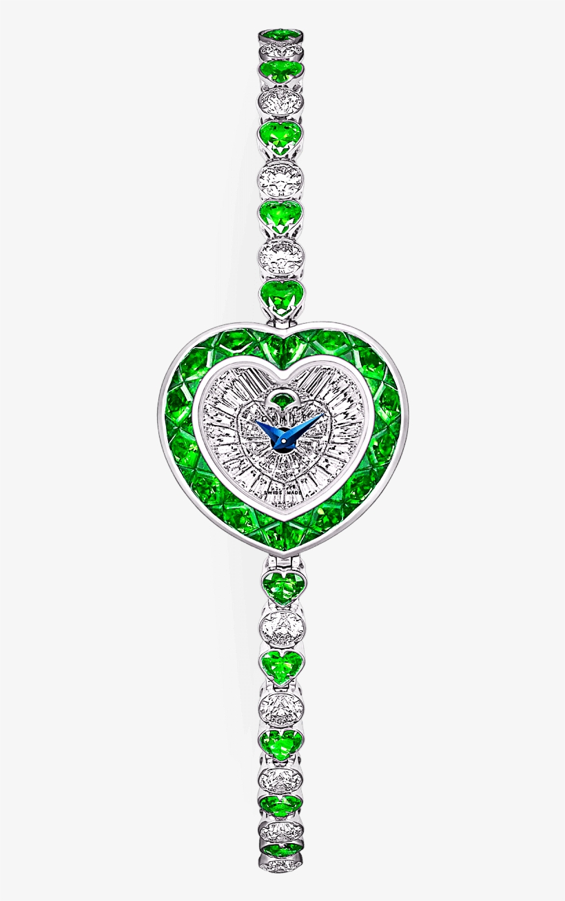 A Emeralds And Diamond Watch With Heart Shape Dial - Graff, transparent png download