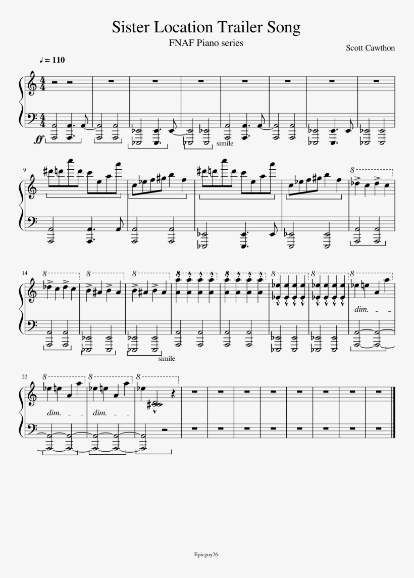 Uploaded On Jul 17, - Sister Location Piano Notes, transparent png download