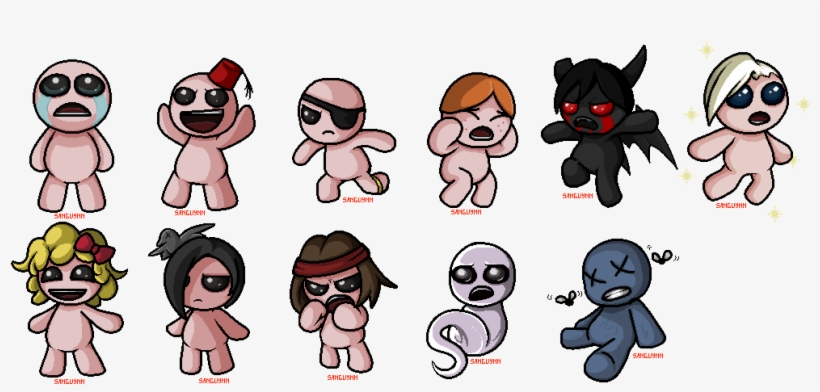 51kib, 1032x454, Isaacpixels By Sanguynn-d8k3n9o - Todos Lo Personajes De The Binding Of Isaac Afterbirth, transparent png download