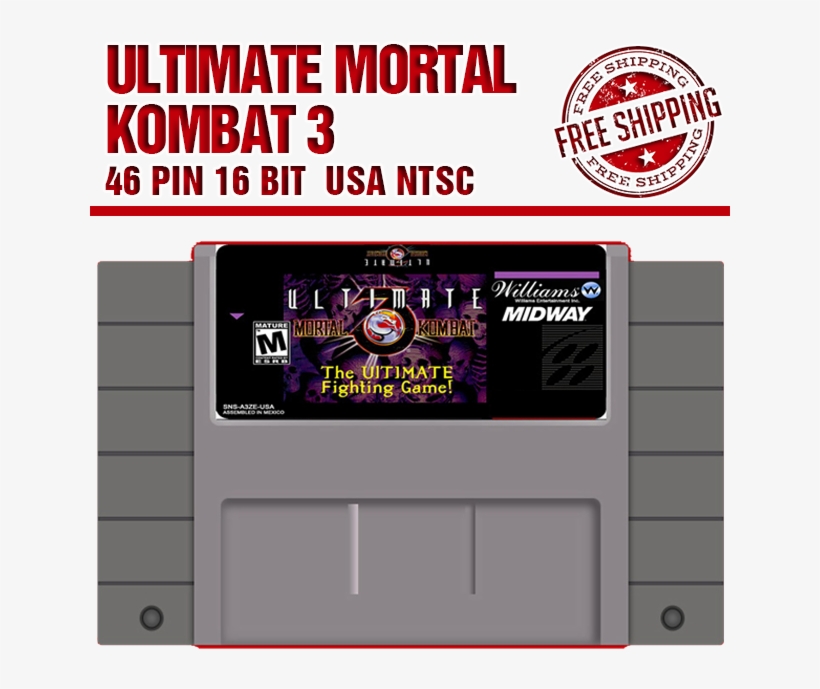 Ultimate Mortal Kombat 3 16 Bit Big Gray Game Card - Ultimate Mortal Kombat 3 [genesis Game], transparent png download