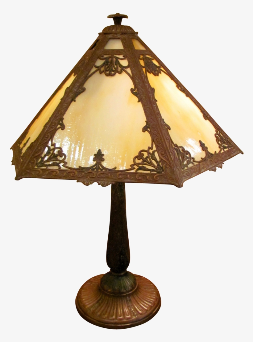 Vintage Lamp Png Image - Antique 8 Panel Slag Glass Lamp, transparent png download