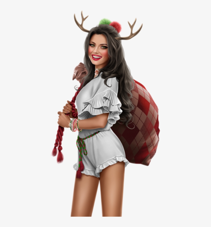 No235l Femme Cerf Tube Blanc Christmas Woman Png - Halloween Costume, transparent png download