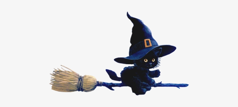 Witch-019 - Cat On Broom, transparent png download