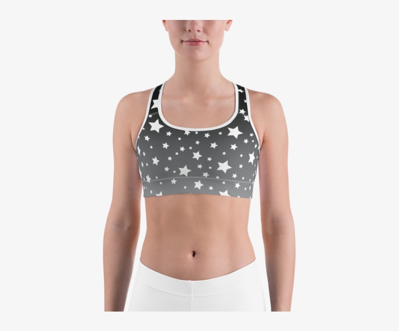 White Stars Gray Ombre Sports Bra - Bra, transparent png download