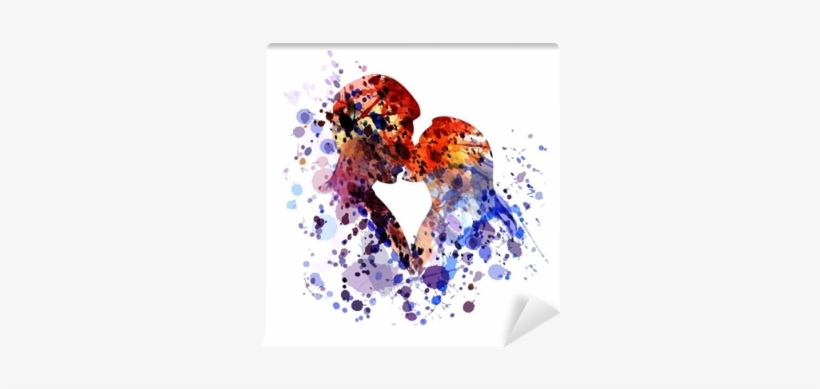 Vector Watercolor Silhouette Of Kissing People Wall - Besos De Acuarela, transparent png download