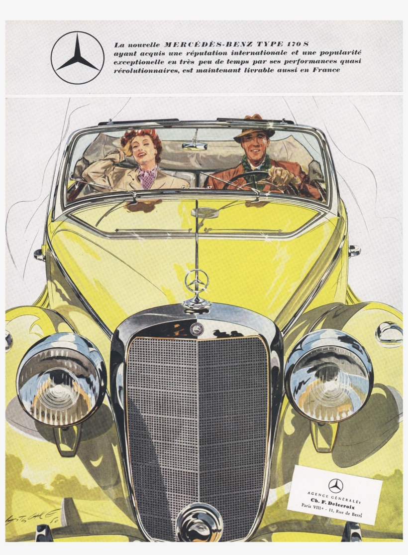 Original Vintage Mercedes-benz Convertible Print - Vintage Pub Posters Mercedes, transparent png download