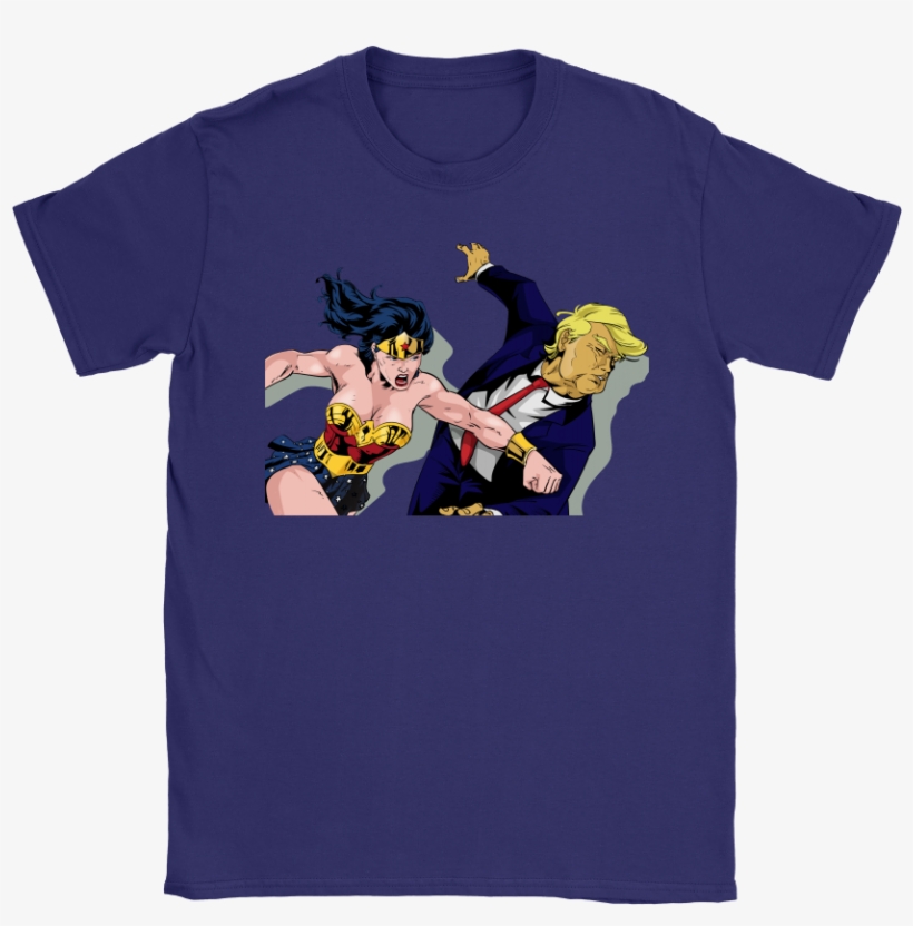 Wonder Woman Punching Donald Trump Face Shirts - Super Heroes Take On Scrotus - Anti-trump Buttons, transparent png download