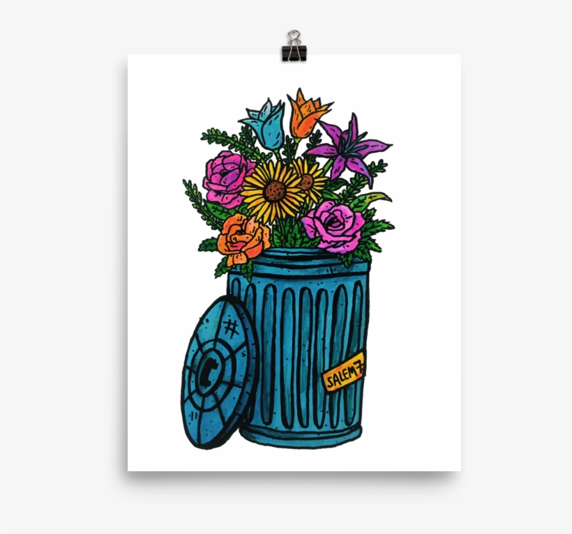 Trash Flowers Print - Salem7 Trash Can Yellow T-shirt, transparent png download