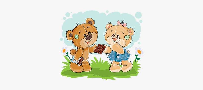 Vector Funny Teddy Bear Sweet Tooth Treats His Girlfriend - Ilustração De Ursinho, transparent png download