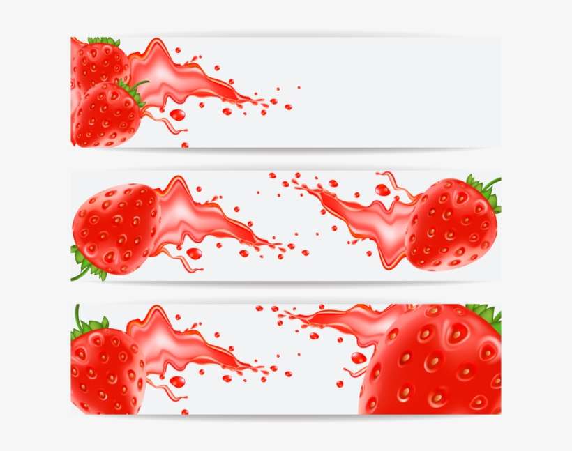Cards With Realistic Strawberries And A Splash Of Juice, - Psd Strawberry, transparent png download