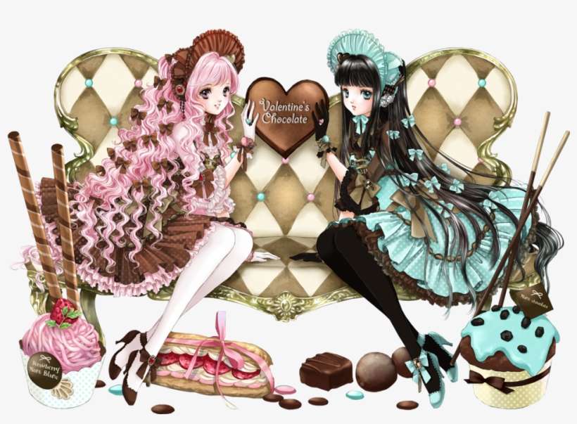 Anime Girls Friends Chocolate Colorful Watercolour - 幻想 堂 しいたけ, transparent png download