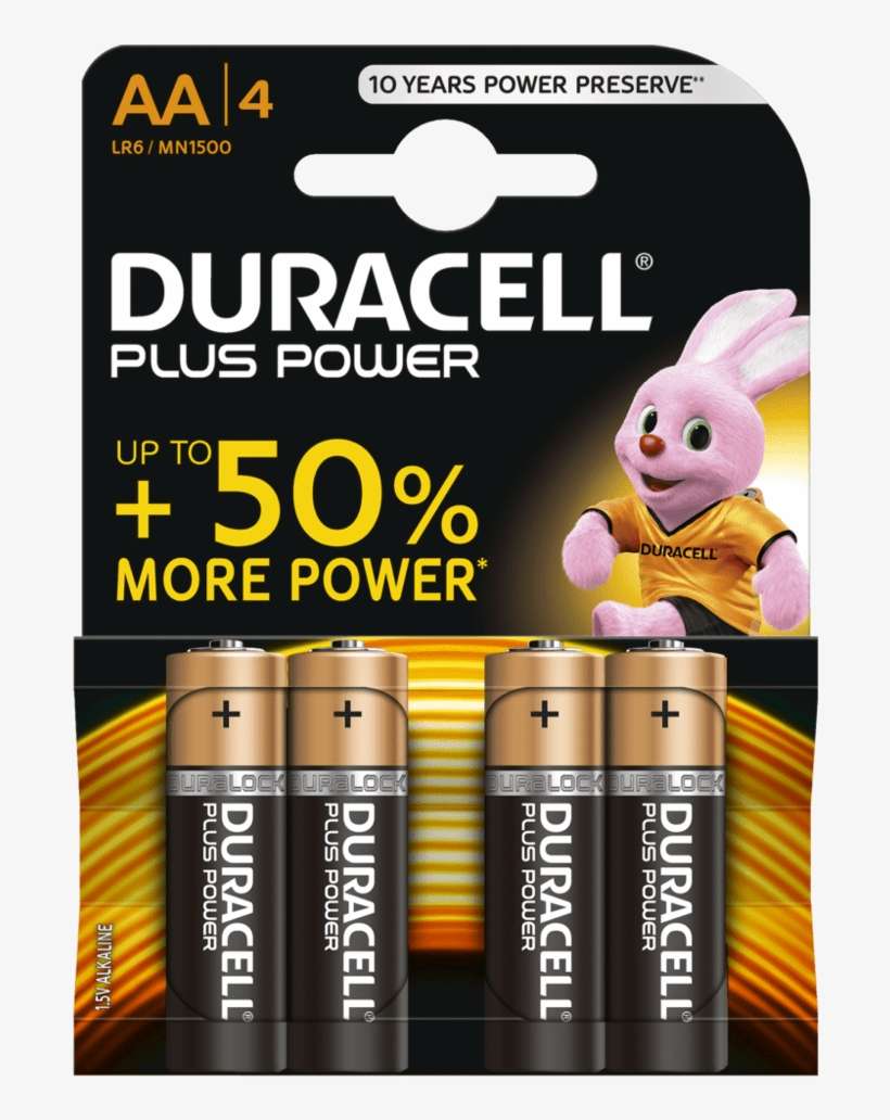 Plus Power Alkaline Aa Batteries - Duracell Plus Power Batteries - 4 Pack, transparent png download