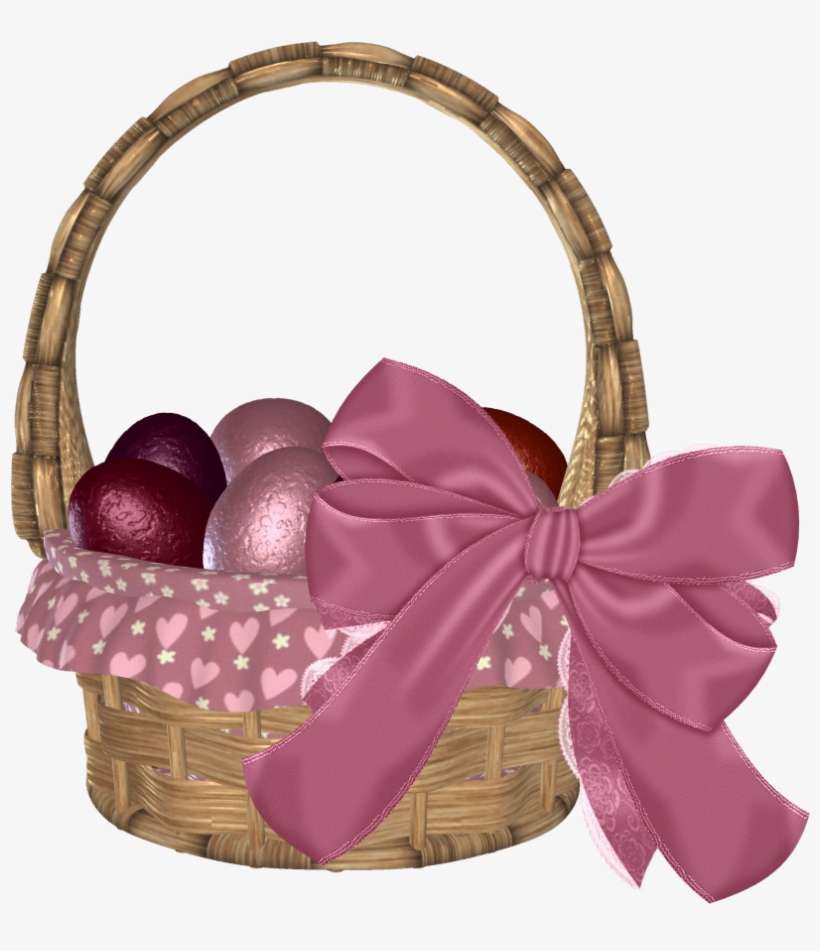 Easter Basket With Eggs And Pink Bow Png Clipart Picture - Gift Basket, transparent png download