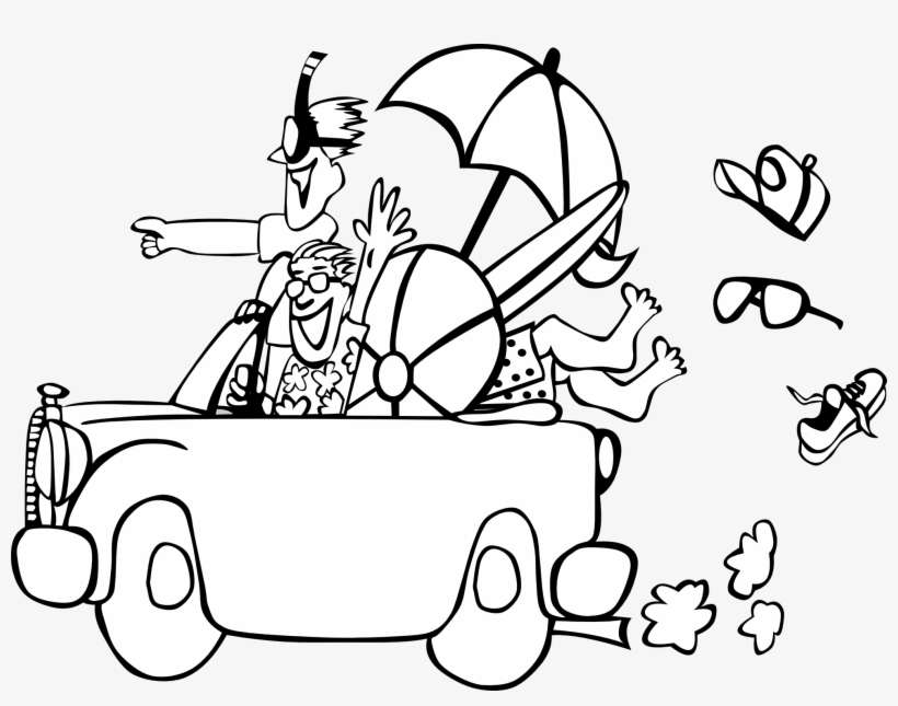 Road Trip Travel Vacation Field Trip Car - Summer Vacation Clip Art Black And White, transparent png download