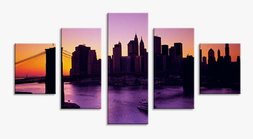New York Skyline 5 Panel Cascade Canvas Picture - Brooklyn Bridge, transparent png download
