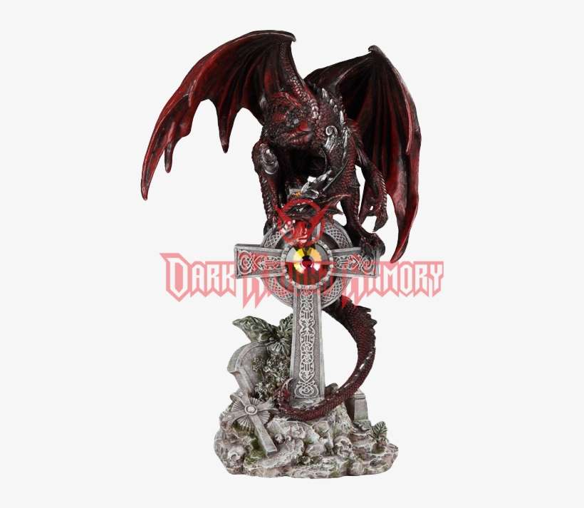 Red Dragon On Crystal Cross Statue, transparent png download