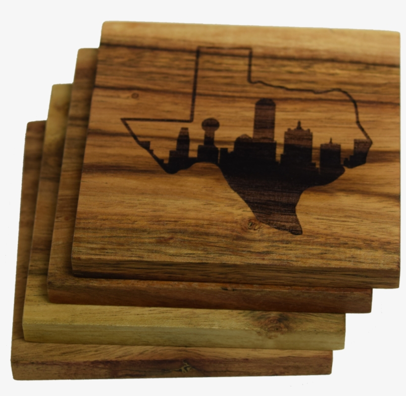 Dallas Skyline With Texas State Outline Coaster - Wood Texas State, transparent png download