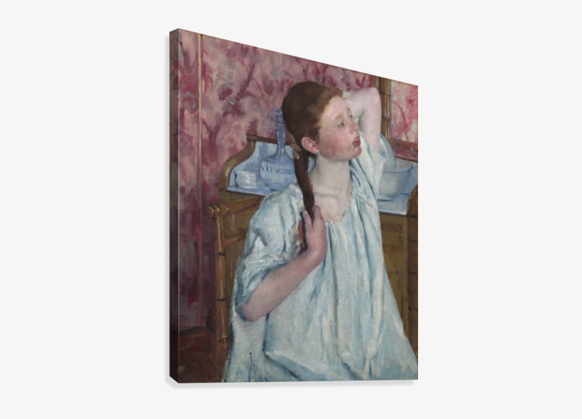 Girl Arranging Her Hair Canvas Print - Mary Cassatt, transparent png download