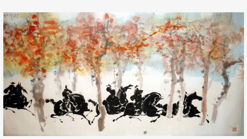 Riding Horses In The Autumn - Watercolor Paint, transparent png download