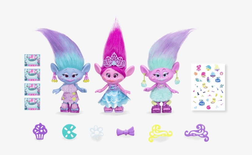 Poppy Und Die Fashion Zwillinge - Dreamworks Trolls Poppy And Twins Celebration Pack, transparent png download