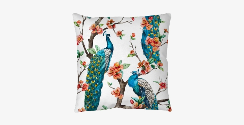 Watercolor Vector Peacock Pattern Throw Pillow • Pixers® - Peacock On A Tree, transparent png download