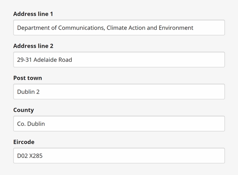 Ui Example Of Irish Address Form, With Fields Filled PNG Image