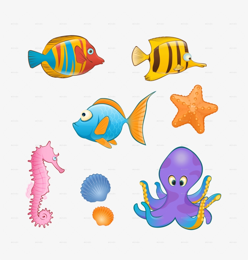 Banner Royalty Free Library Set Of Sea Animals On Blue, transparent png download