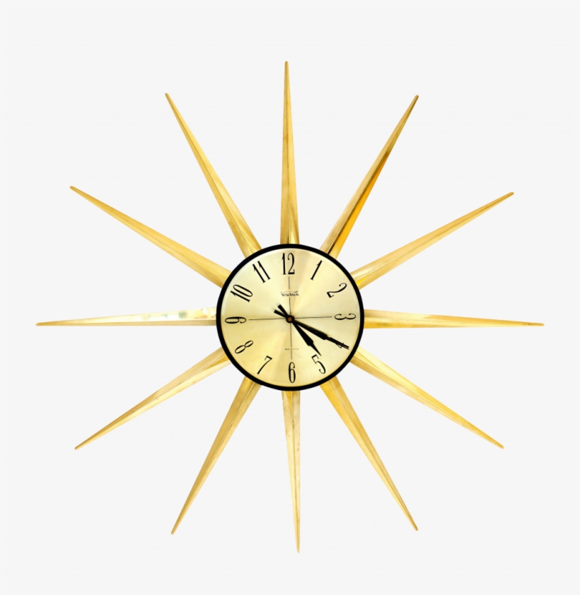 Sunburst Wall Clock Elegant Mid Century Modern 31 Gold, transparent png download