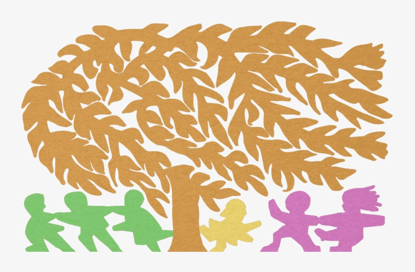 Silhouette Of Kids Playing Under A Willow Tree - Illustration, transparent png download
